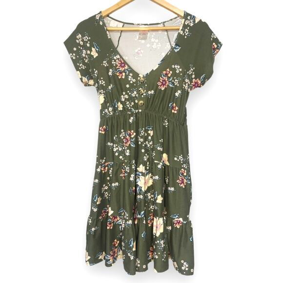 No Boundaries Dresses & Skirts - NO BOUNDARIES Green Floral/Flower V-Neck Flowy Dress, Size S